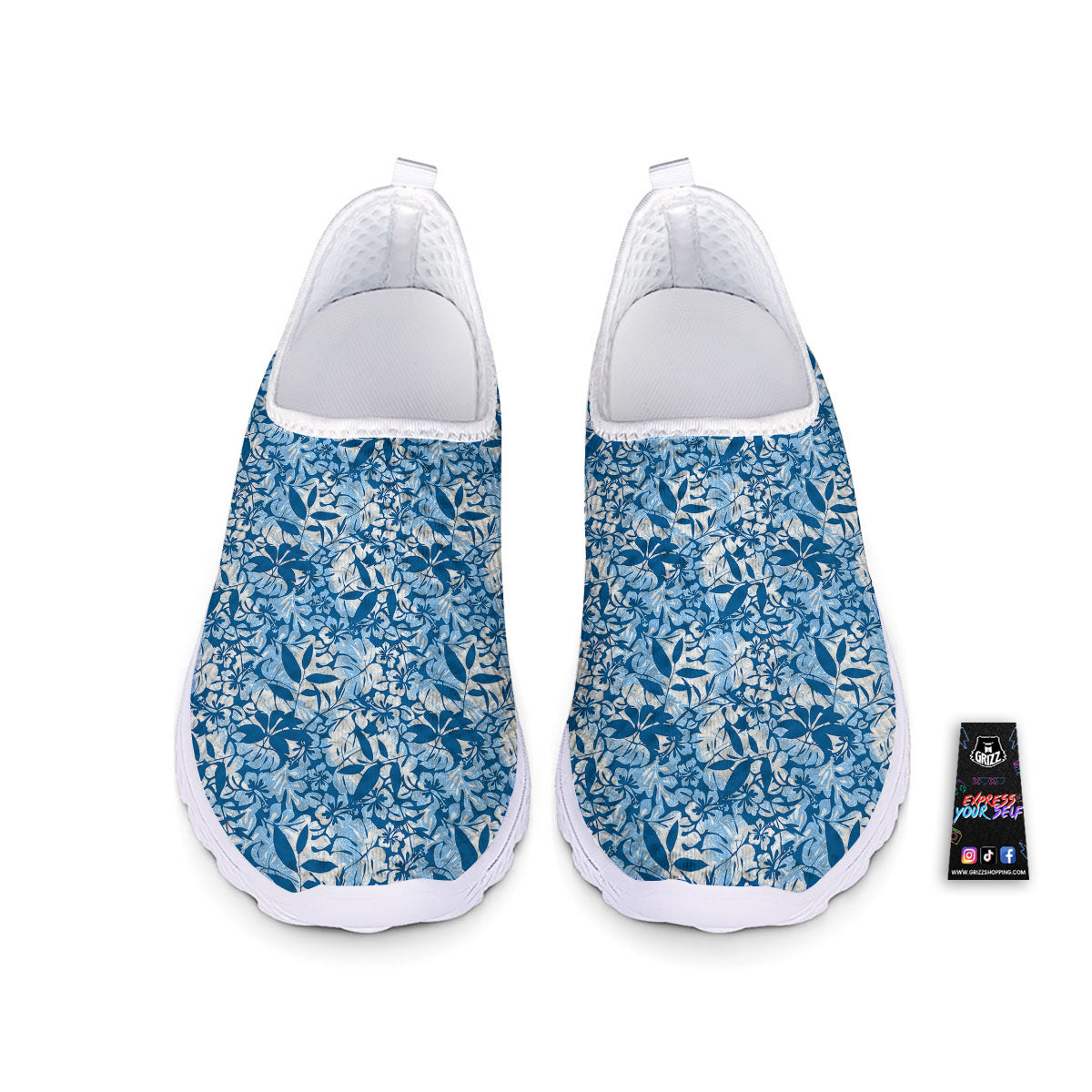 Tropical Hibiscus Blue Print Pattern Nurse Shoes-grizzshop
