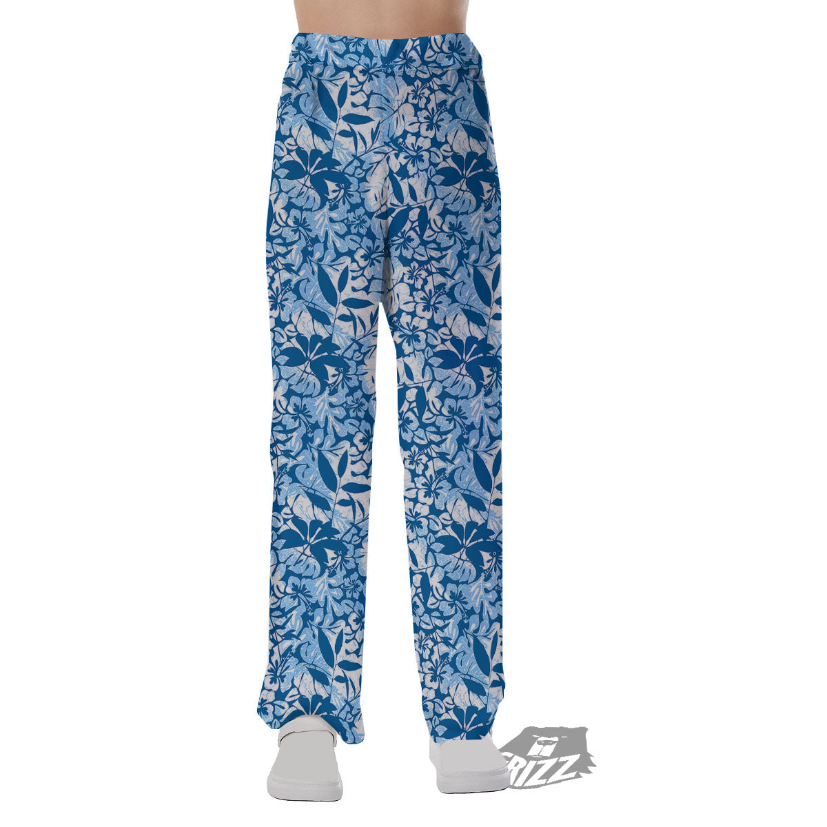 Tropical Hibiscus Blue Print Pattern Pajama Pants-grizzshop