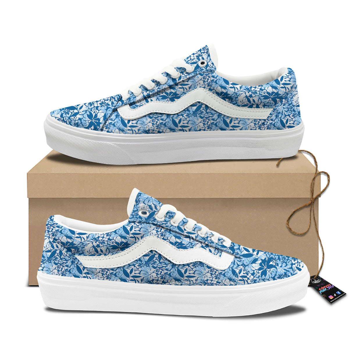 Tropical Hibiscus Blue Print Pattern Skate Shoes-grizzshop