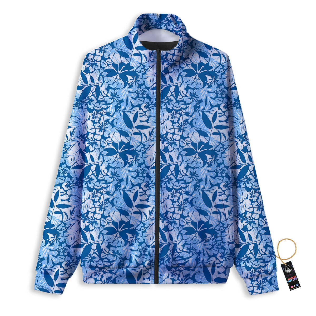 Tropical Hibiscus Blue Print Pattern Track Jacket-grizzshop