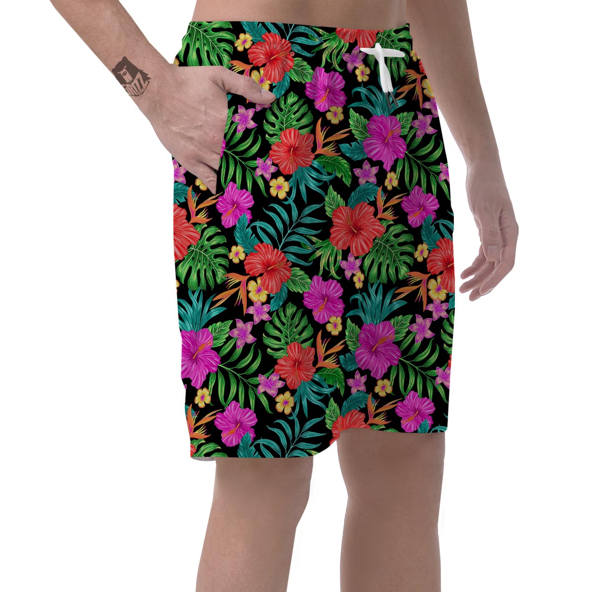 Tropical Hibiscus Floral Hawaiian Print Men's Shorts-grizzshop