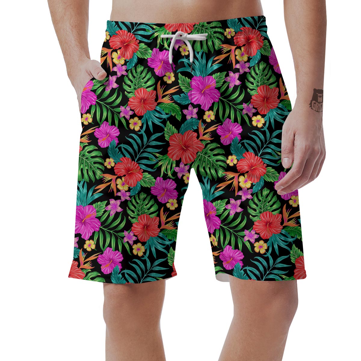 Tropical Hibiscus Floral Hawaiian Print Men's Shorts-grizzshop