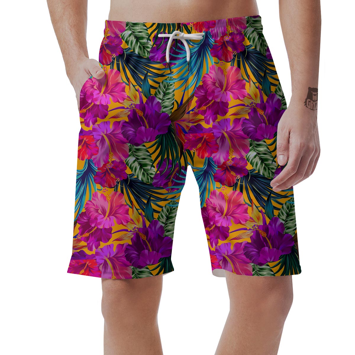 Tropical Hibiscus Flower Hawaiian Print Men's Shorts-grizzshop