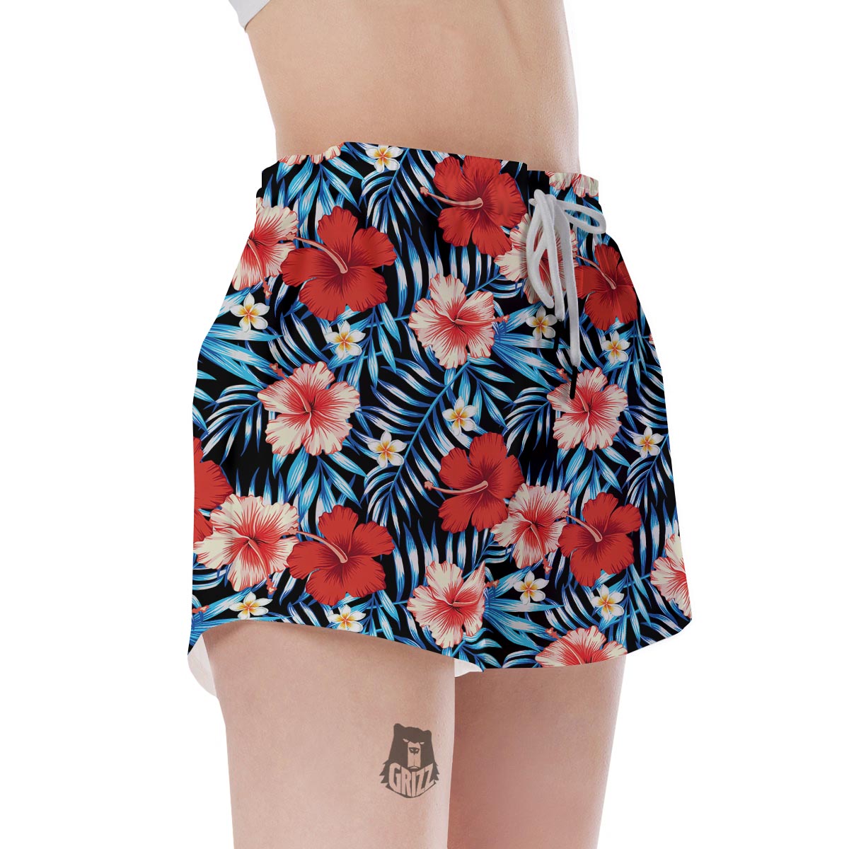 Tropical Hibiscus Flower Print Women's Shorts-grizzshop