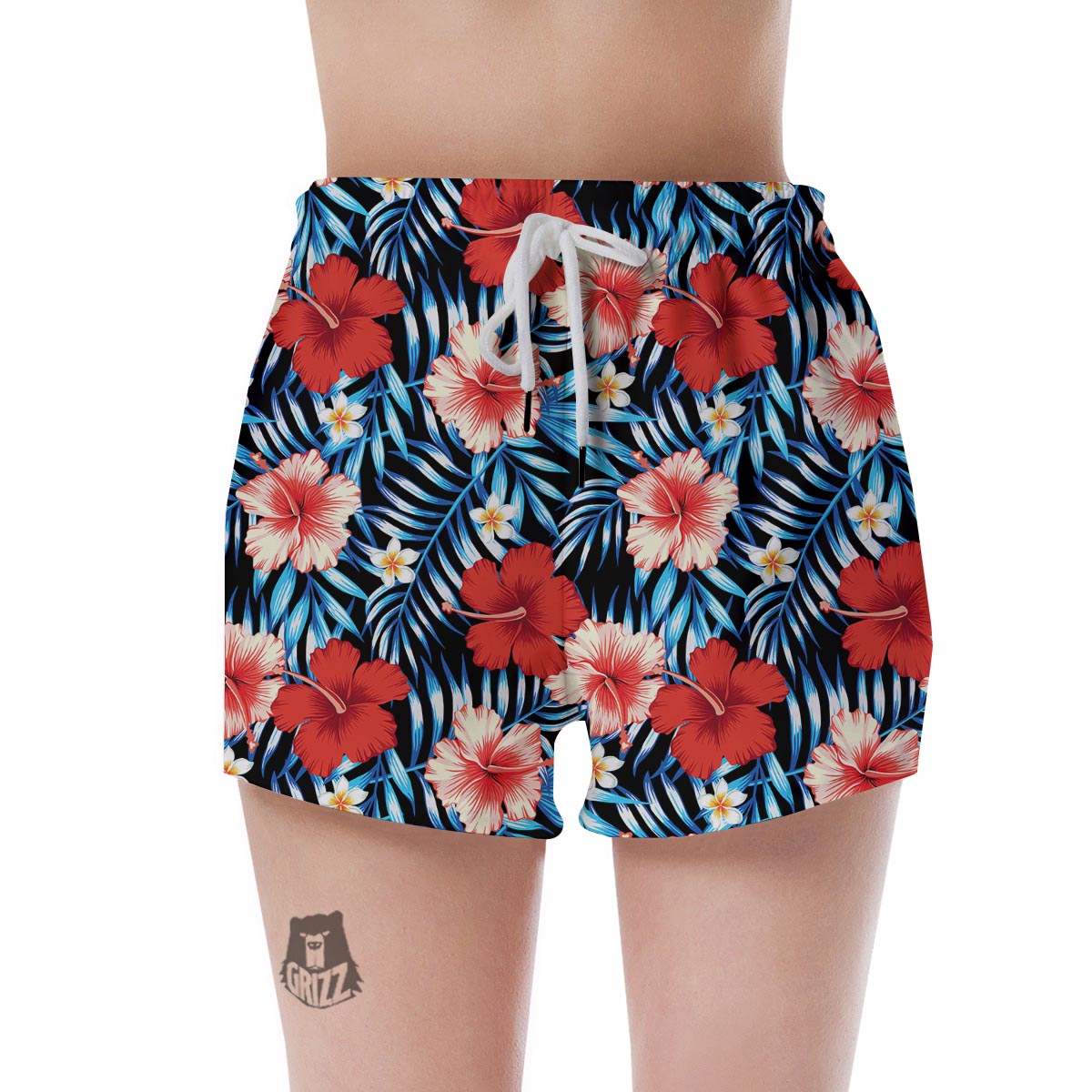 Tropical Hibiscus Flower Print Women's Shorts-grizzshop