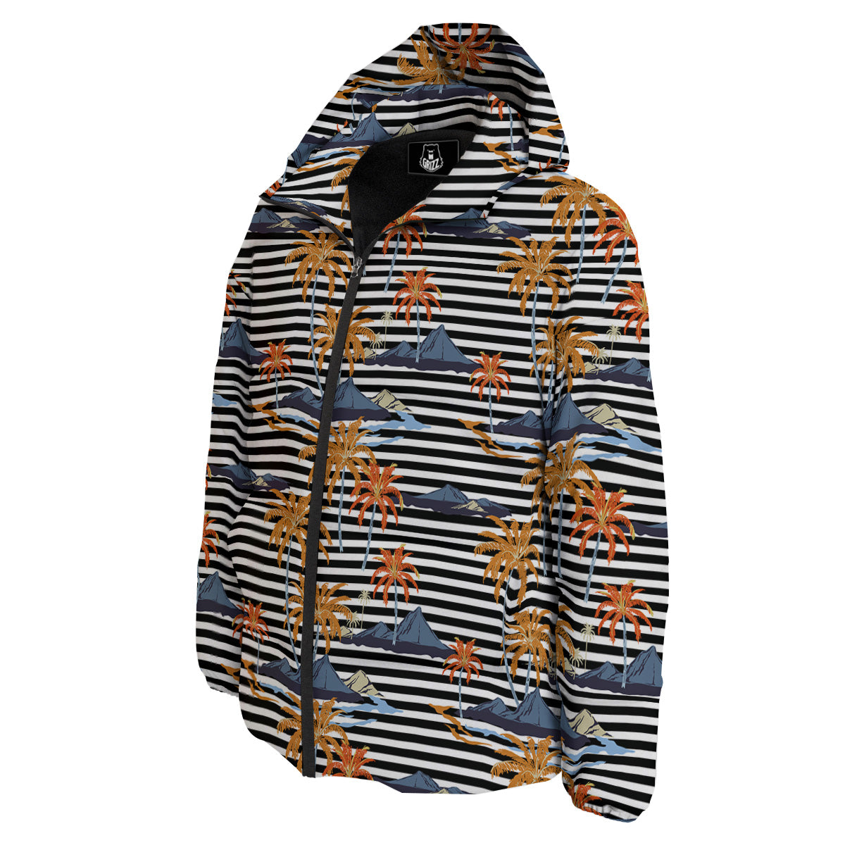 Tropical Island And Stripes Print Pattern Down Jacket-grizzshop
