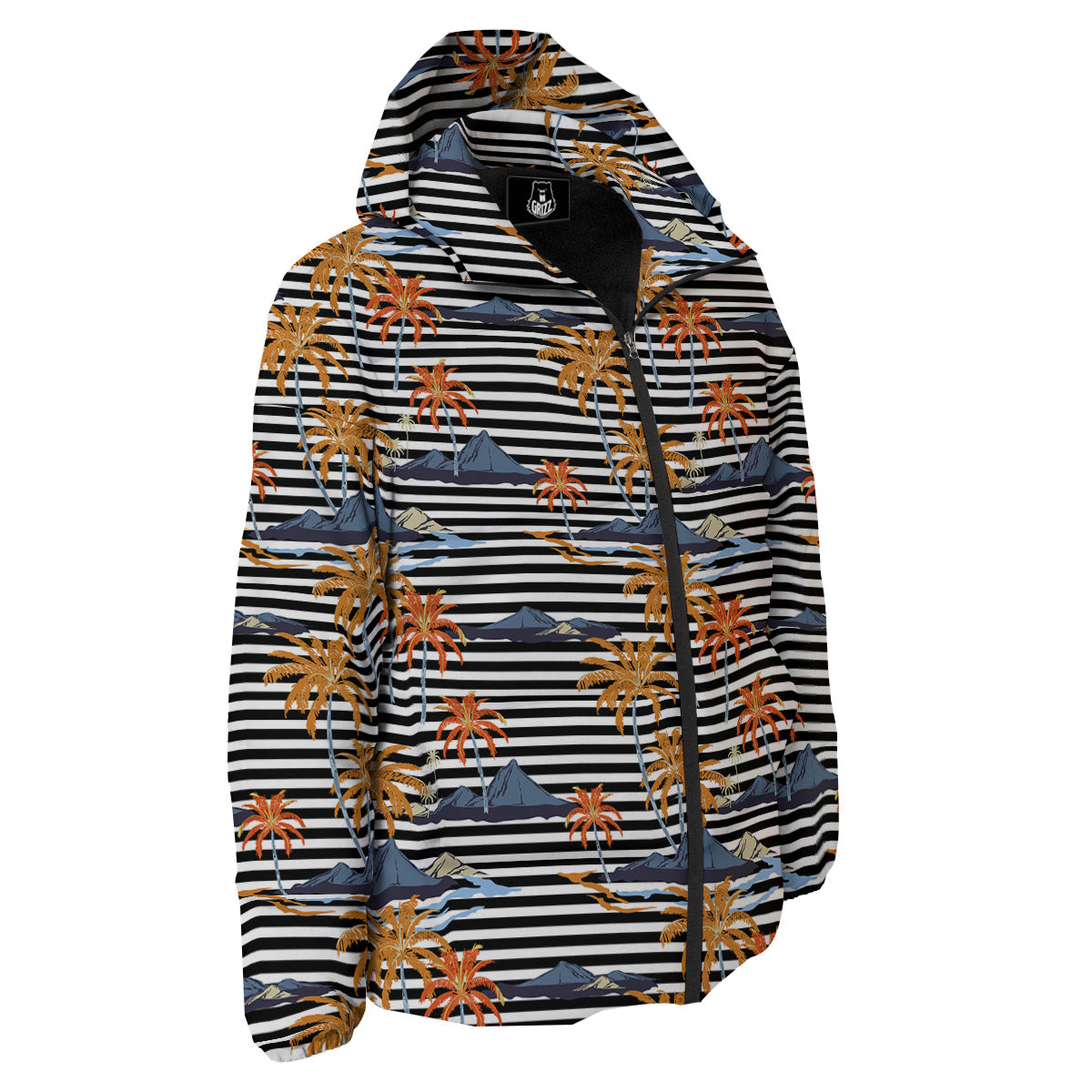 Tropical Island And Stripes Print Pattern Down Jacket-grizzshop