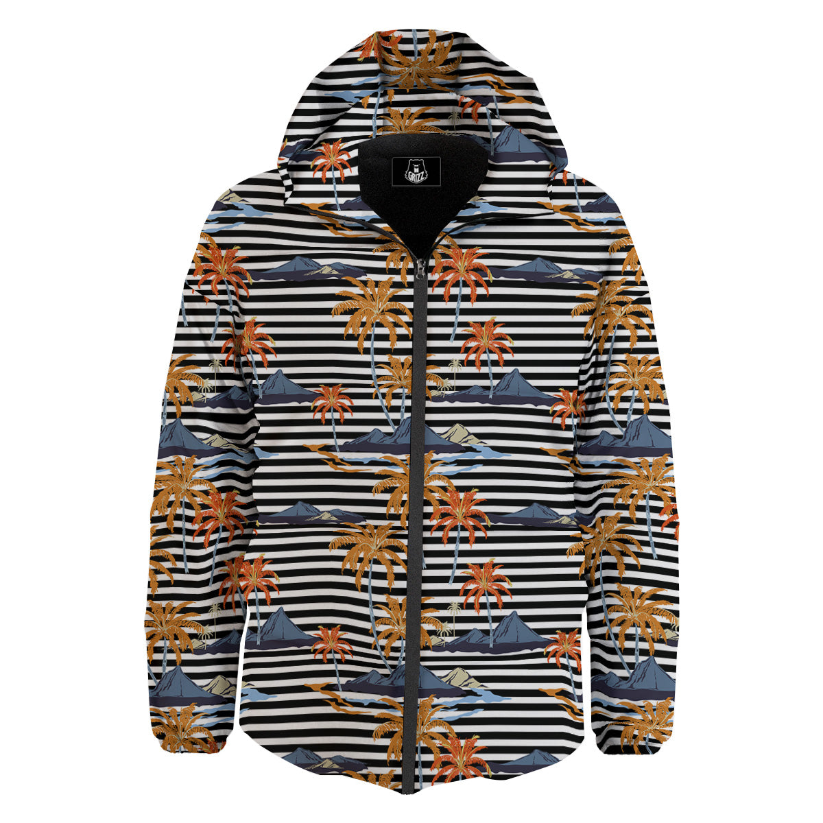 Tropical Island And Stripes Print Pattern Down Jacket-grizzshop