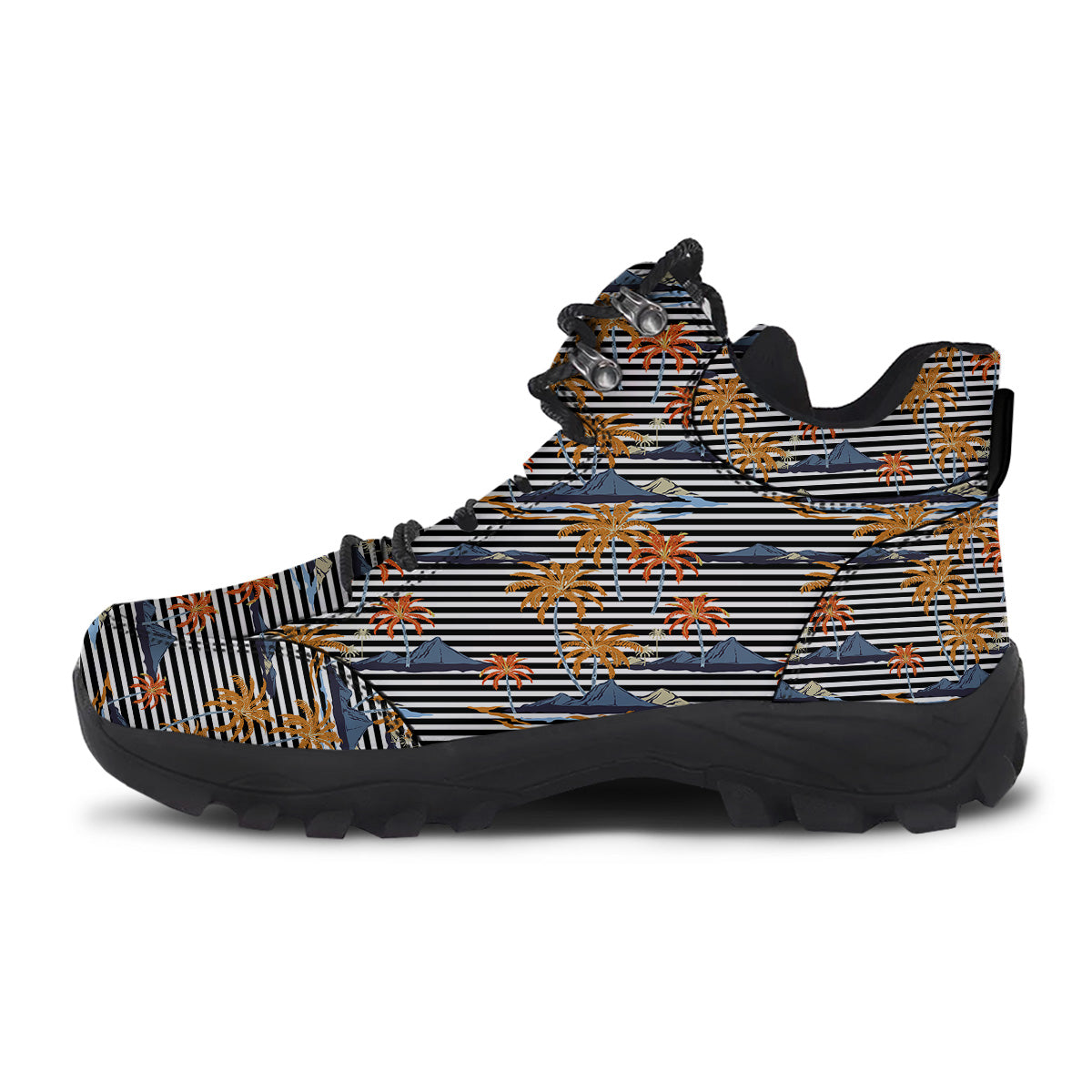 Tropical Island And Stripes Print Pattern Hiking Shoes-grizzshop