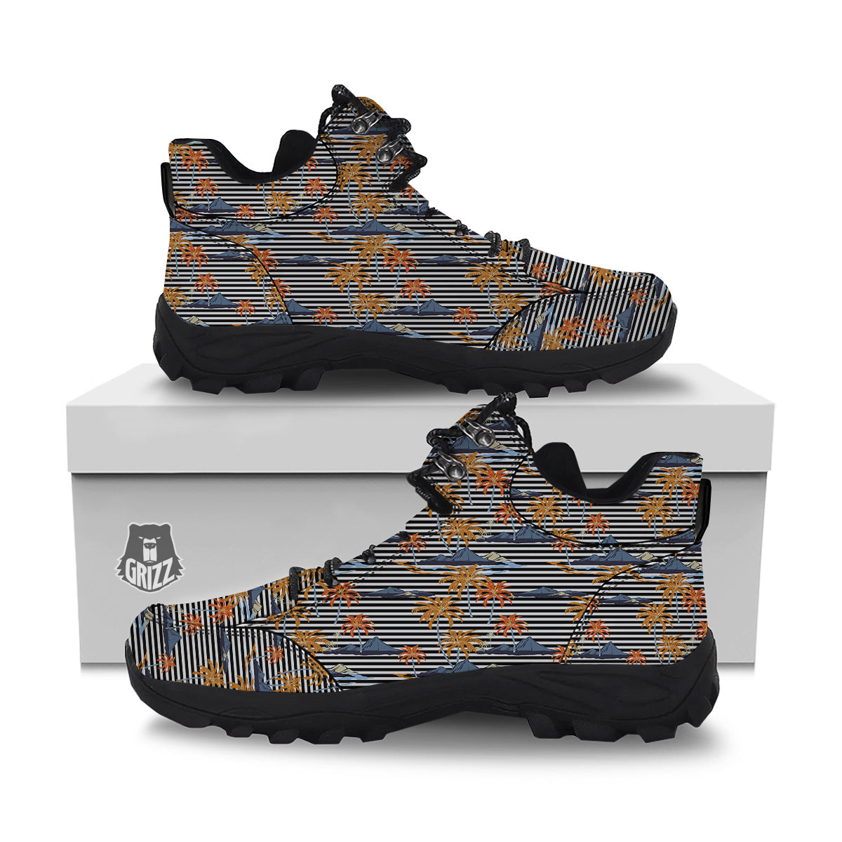 Tropical Island And Stripes Print Pattern Hiking Shoes-grizzshop