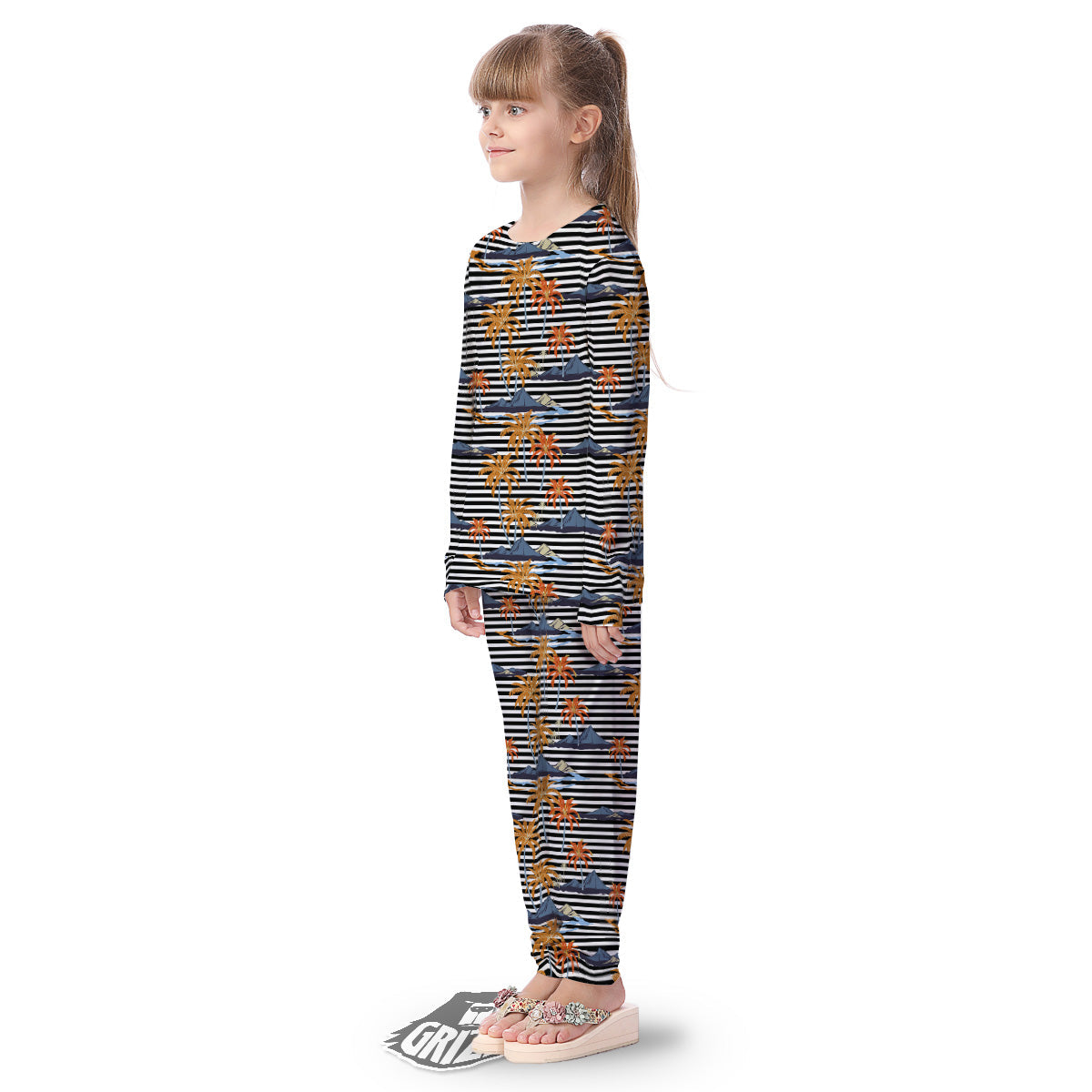Tropical Island And Stripes Print Pattern Kid's Pajamas-grizzshop