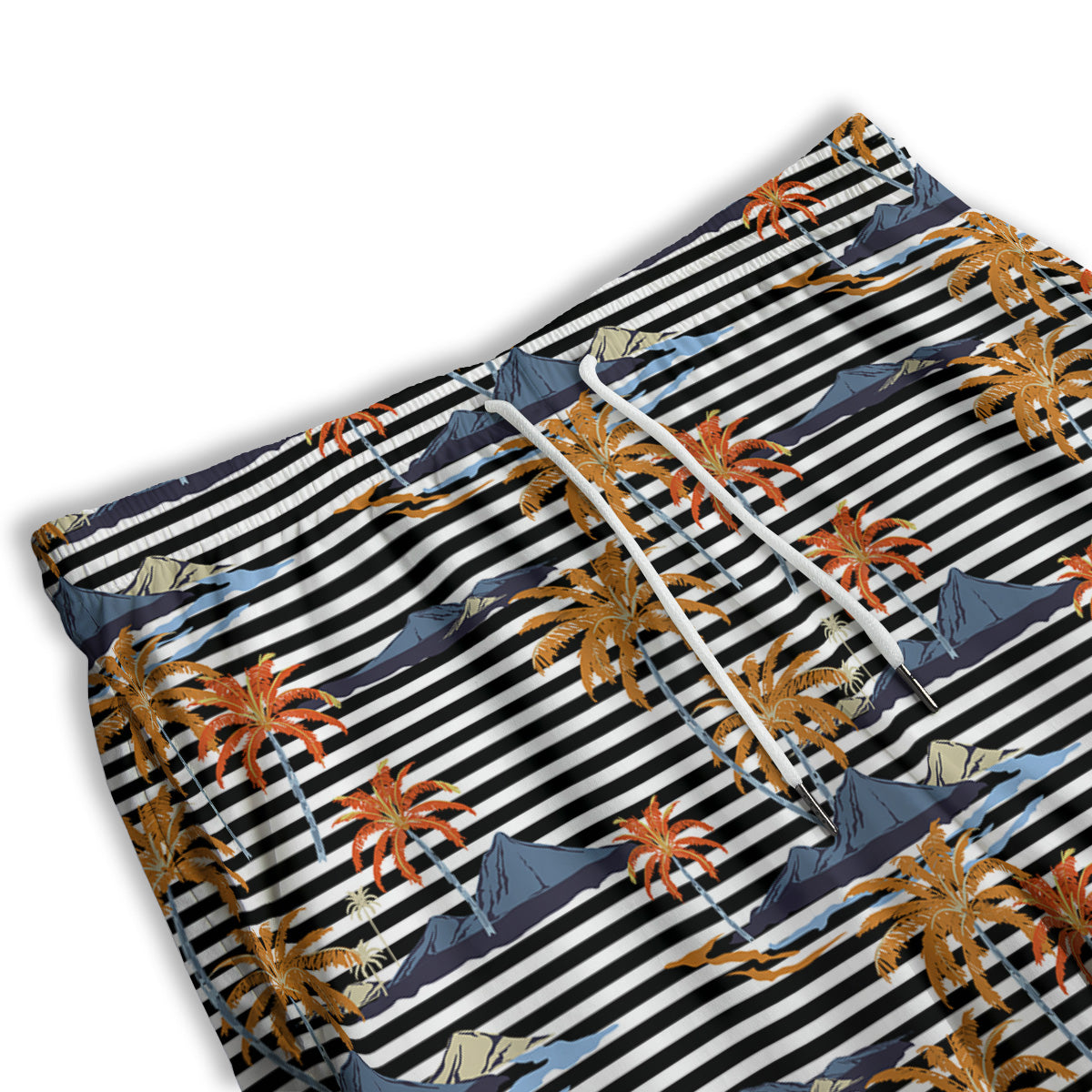 Tropical Island And Stripes Print Pattern Men's Athletic Shorts