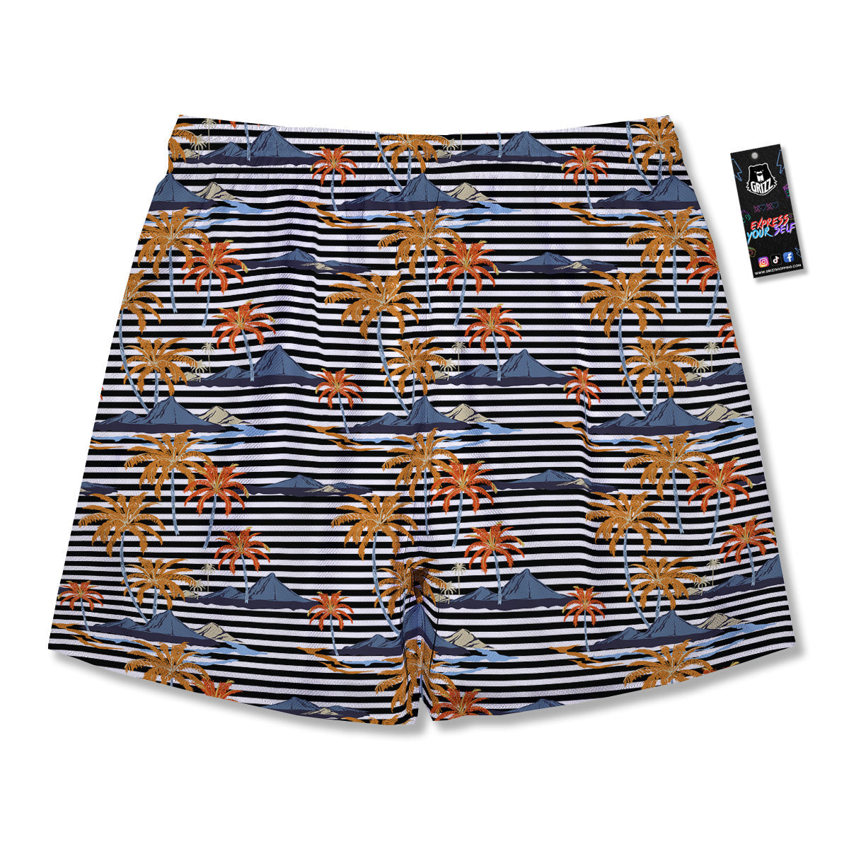Tropical Island And Stripes Print Pattern Men's Running Shorts-grizzshop