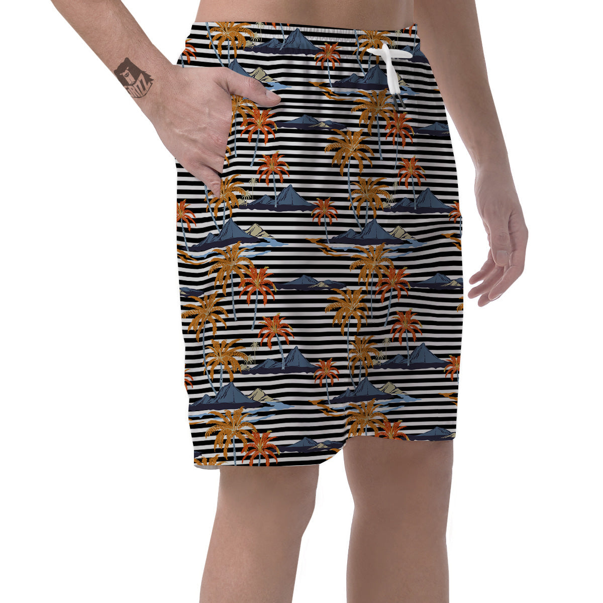 Tropical Island And Stripes Print Pattern Men's Shorts-grizzshop