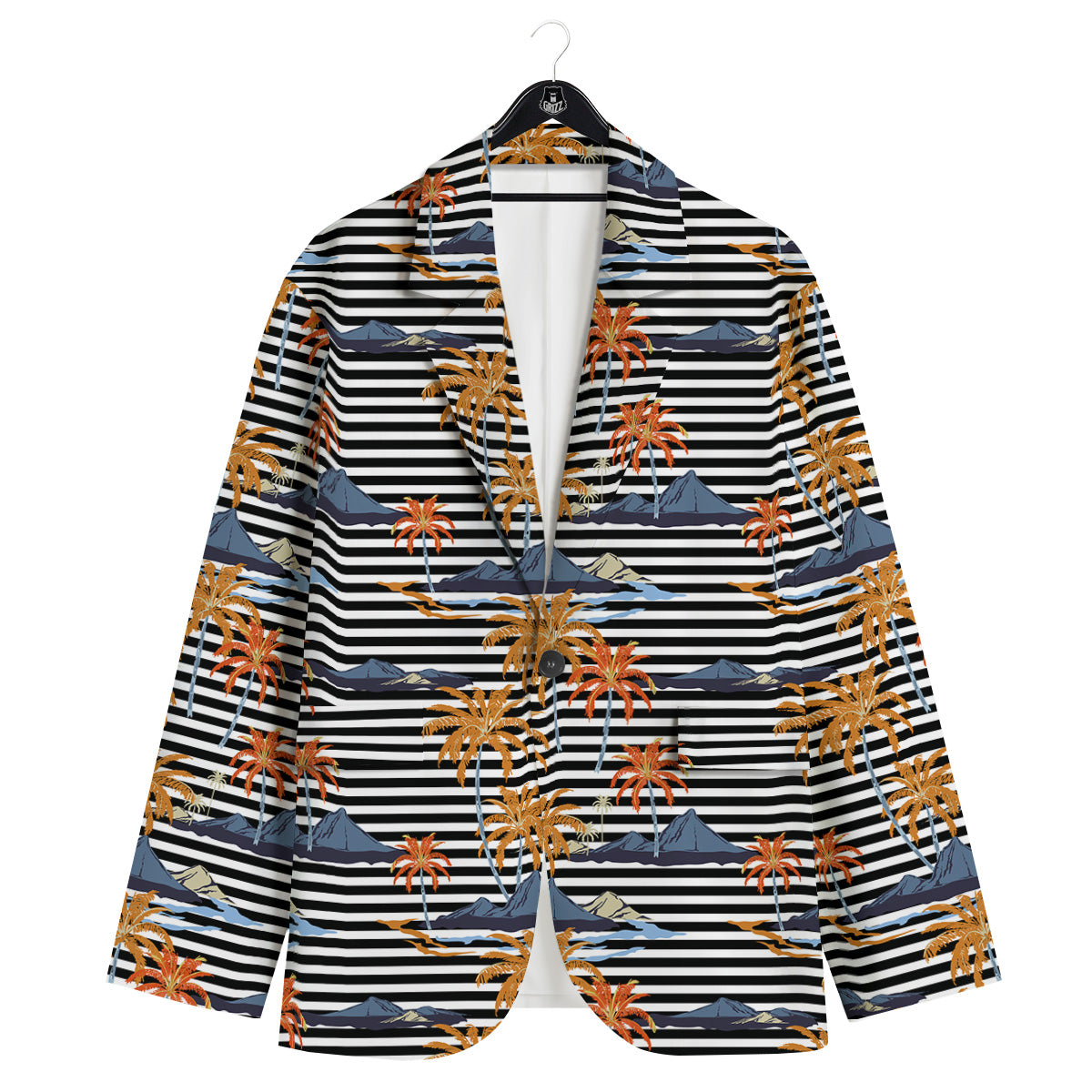 Tropical Island And Stripes Print Pattern Men's Sport Coat-grizzshop