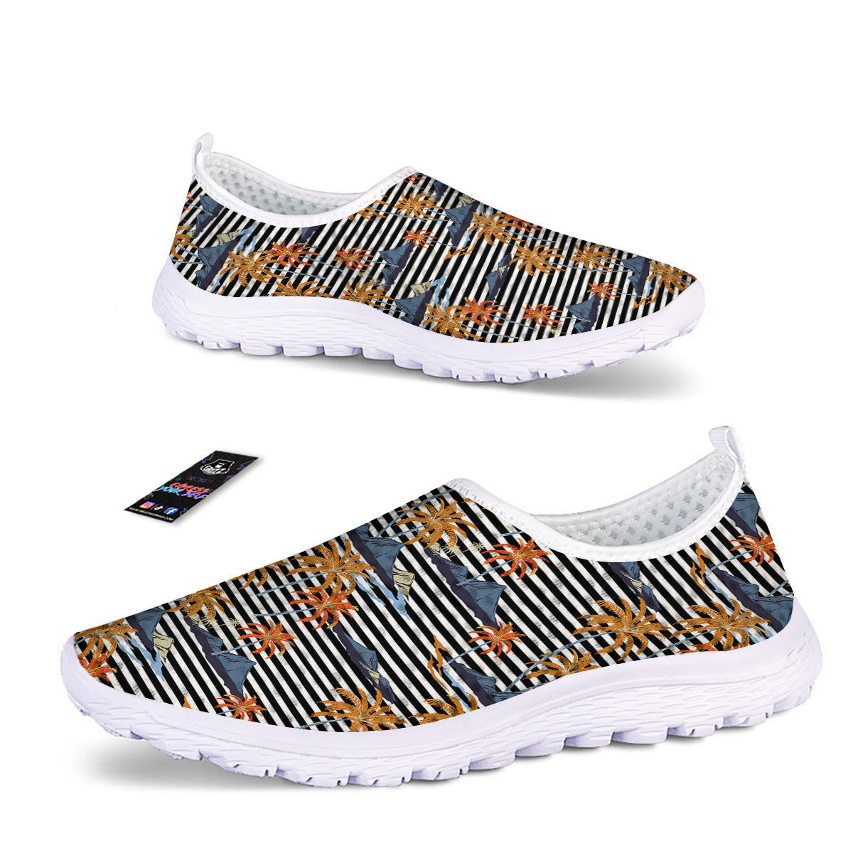 Tropical Island And Stripes Print Pattern Nurse Shoes-grizzshop