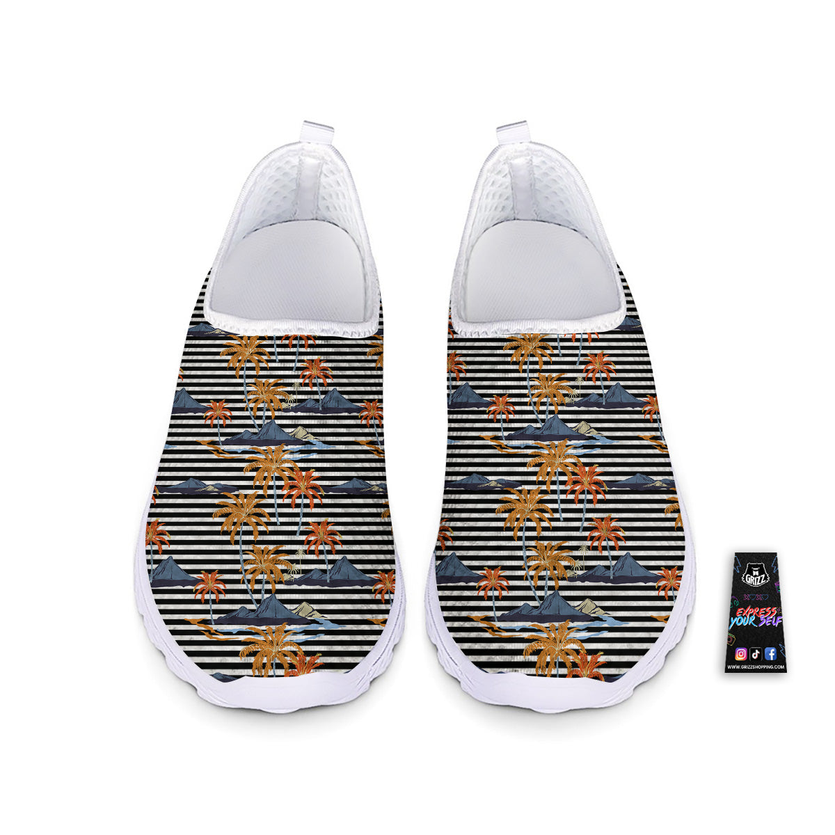 Tropical Island And Stripes Print Pattern Nurse Shoes-grizzshop