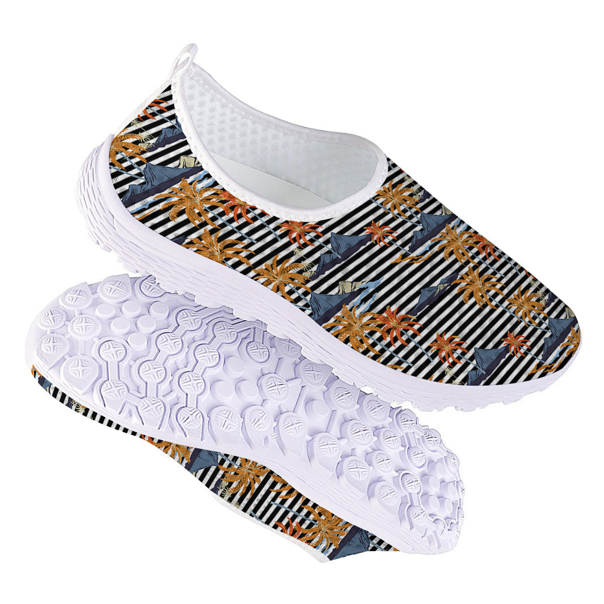 Tropical Island And Stripes Print Pattern Nurse Shoes-grizzshop