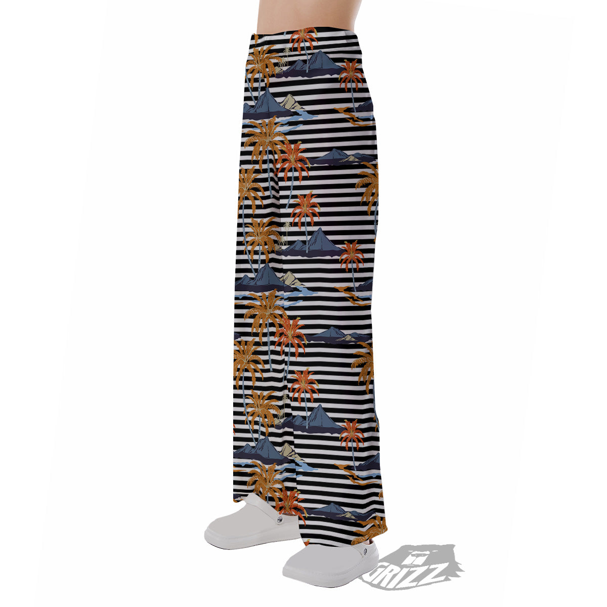 Tropical Island And Stripes Print Pattern Pajama Pants-grizzshop