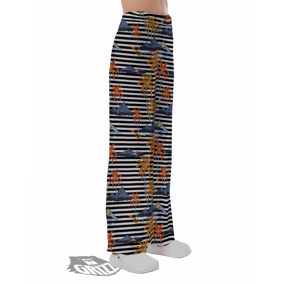 Tropical Island And Stripes Print Pattern Pajama Pants-grizzshop