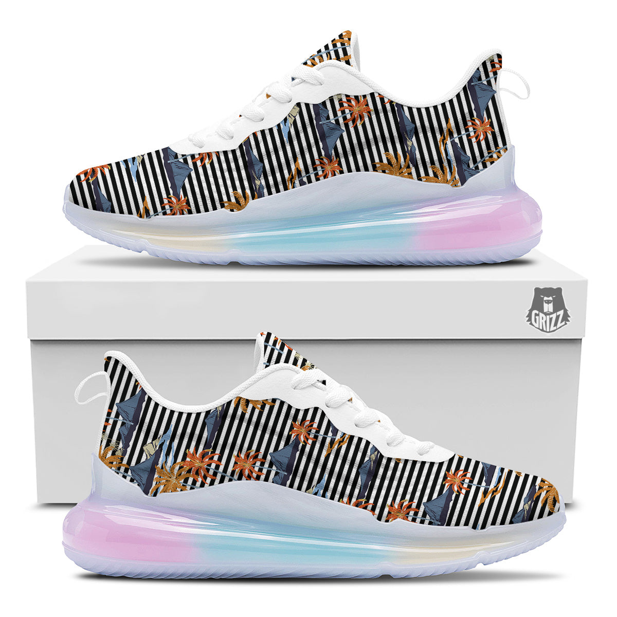 Tropical Island And Stripes Print Pattern Running Sneakers-grizzshop