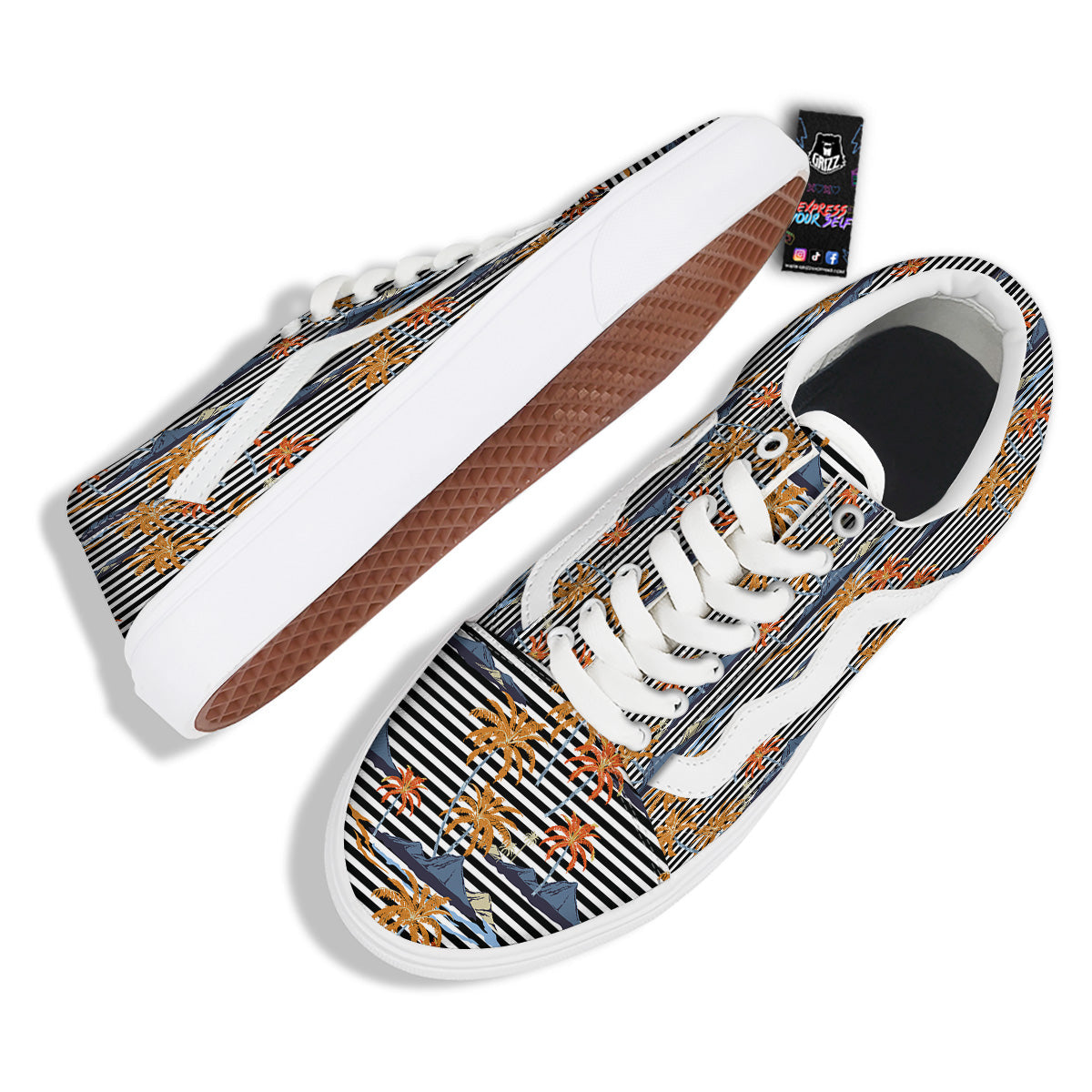 Tropical Island And Stripes Print Pattern Skate Shoes-grizzshop