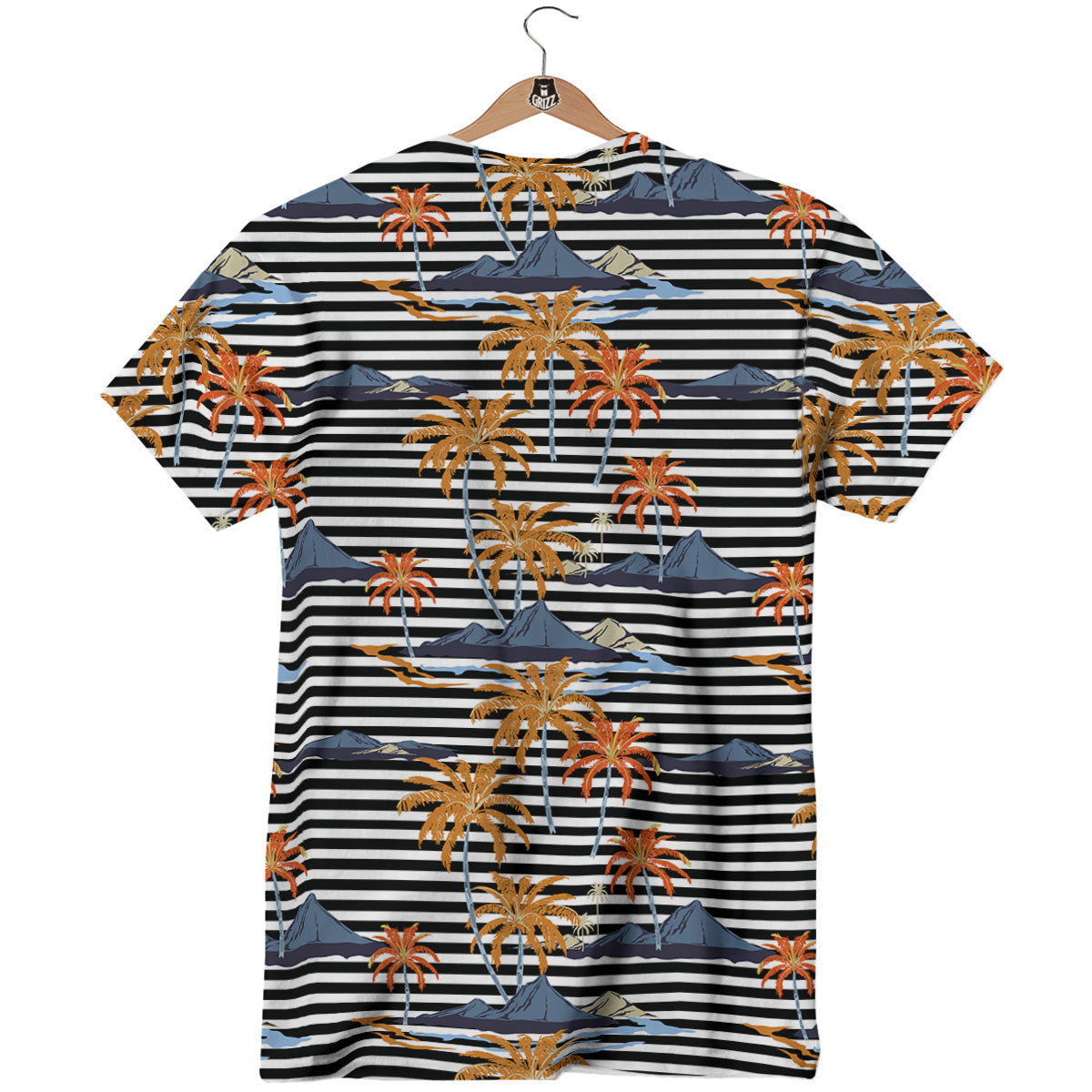 Tropical Island And Stripes Print Pattern T-Shirt-grizzshop