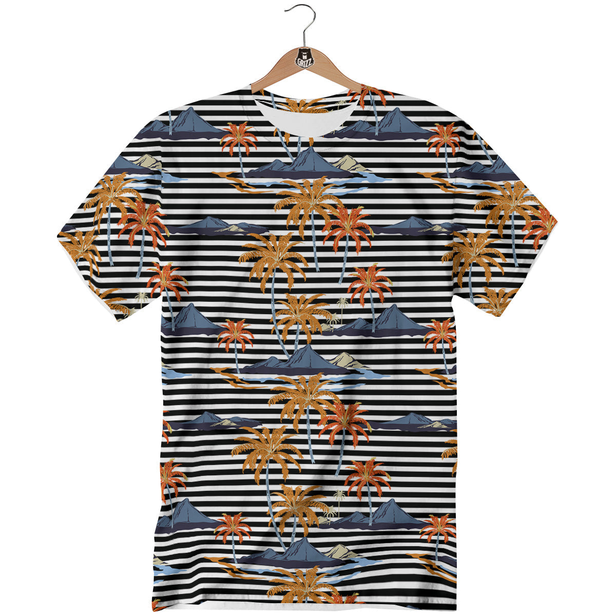 Tropical Island And Stripes Print Pattern T-Shirt-grizzshop