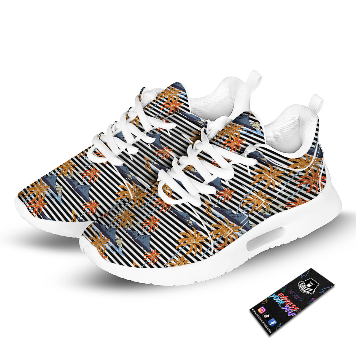 Tropical Island And Stripes Print Pattern Tennis Shoes-grizzshop
