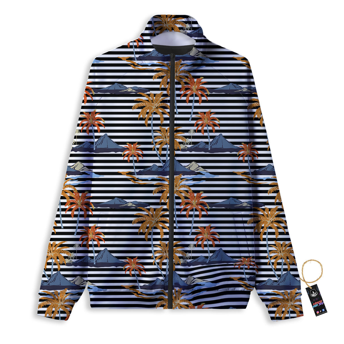 Tropical Island And Stripes Print Pattern Track Jacket-grizzshop