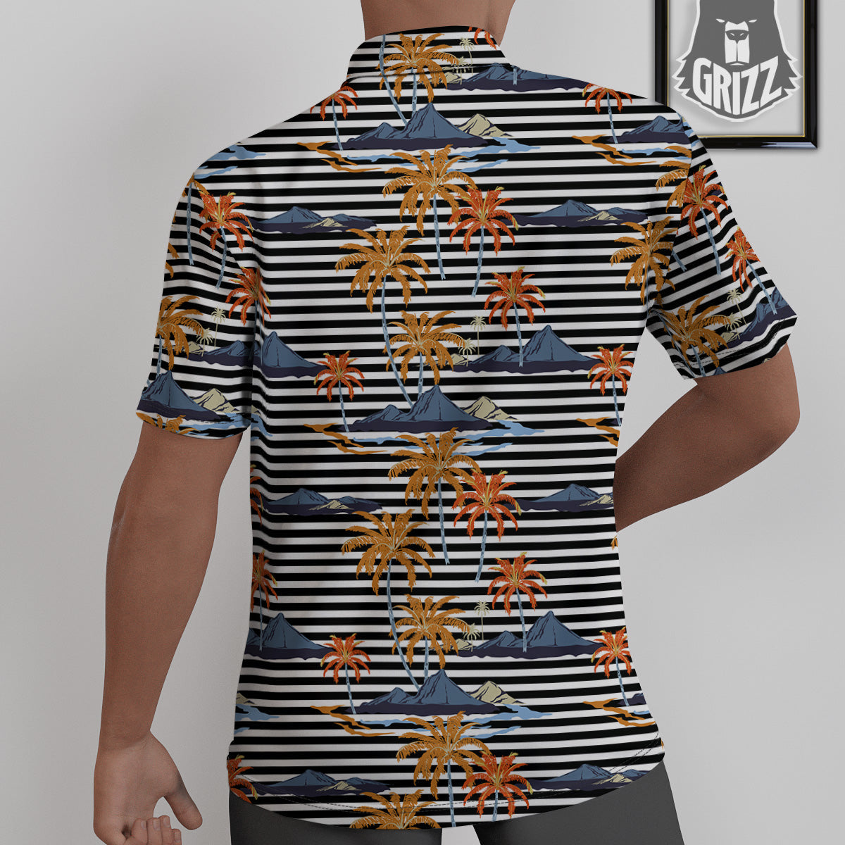 Tropical Island And Stripes Print Pattern Untucked Shirts-grizzshop