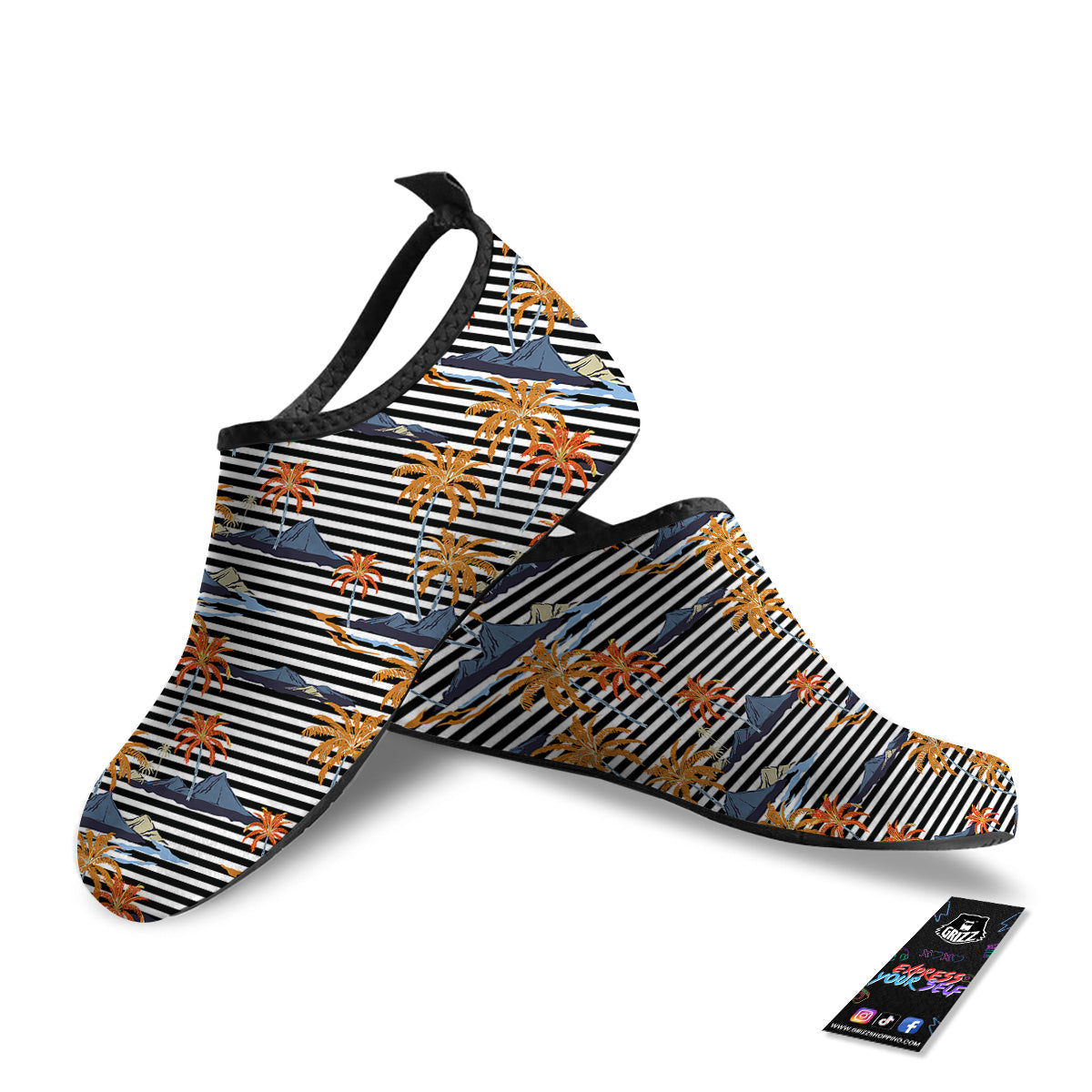 Tropical Island And Stripes Print Pattern Water Shoes-grizzshop