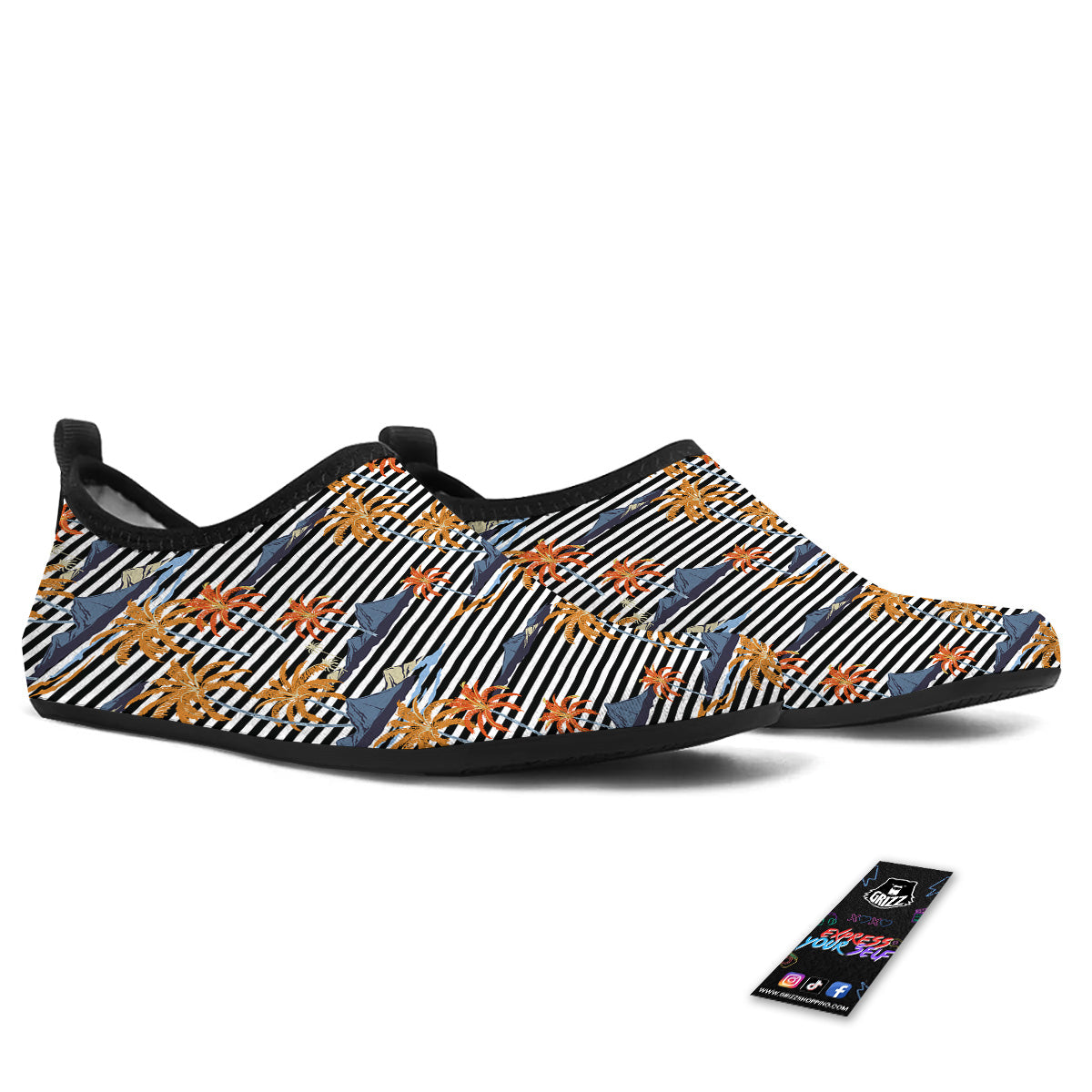 Tropical Island And Stripes Print Pattern Water Shoes-grizzshop