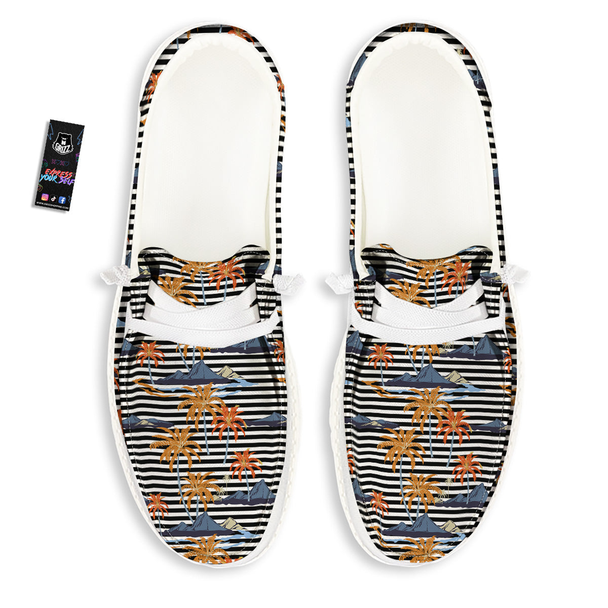 Tropical Island And Stripes Print Pattern White Loafers-grizzshop
