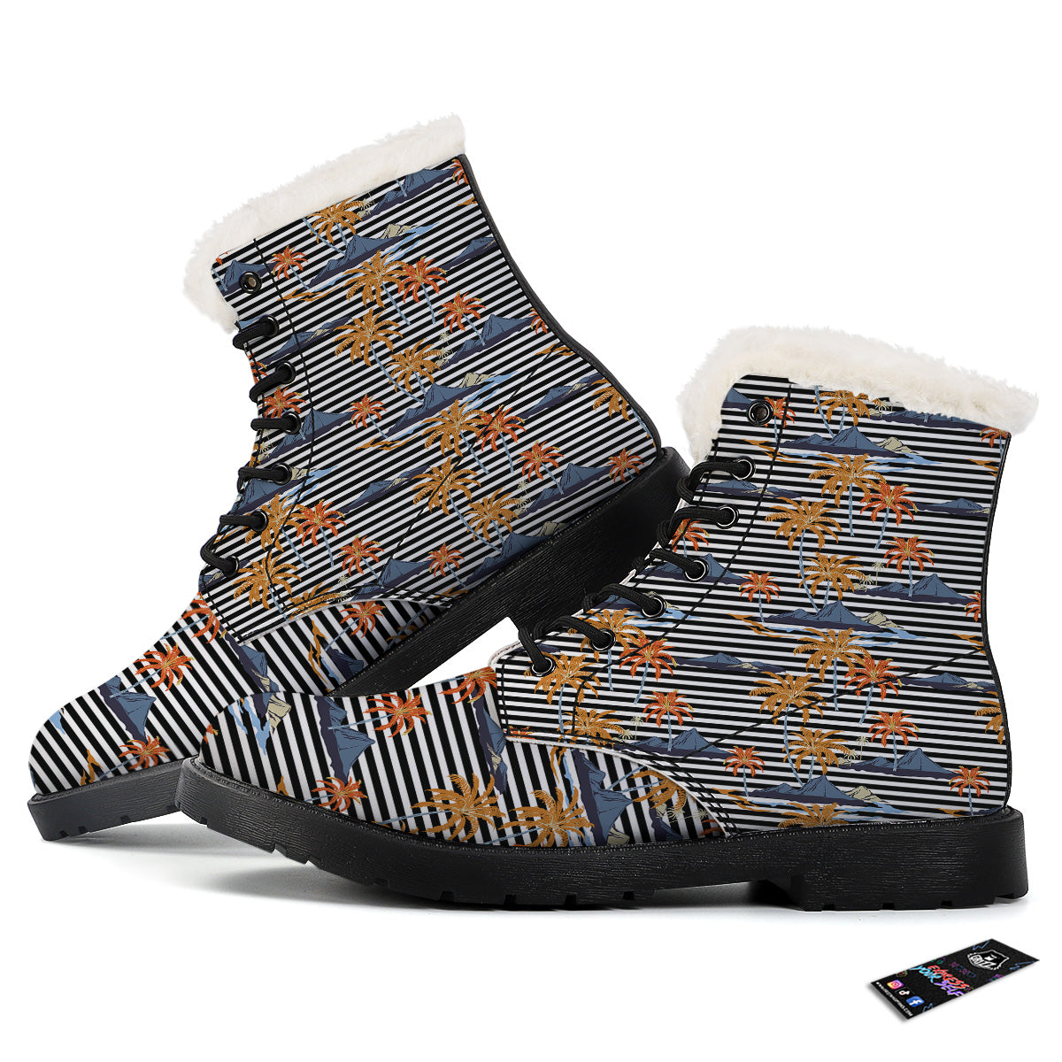 Tropical Island And Stripes Print Pattern Winter Boots-grizzshop