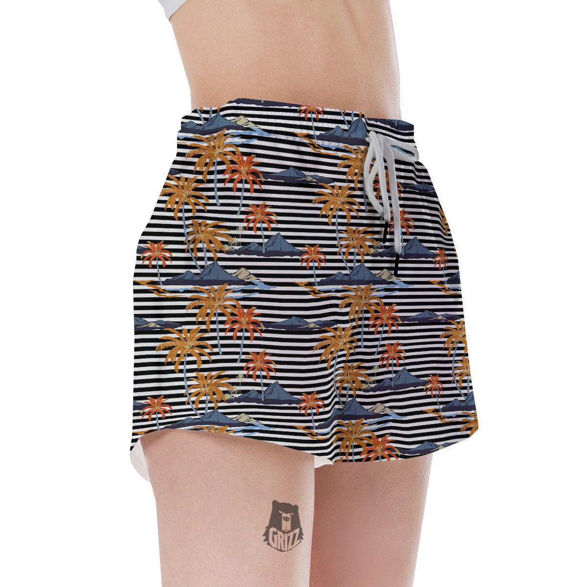 Tropical Island And Stripes Print Pattern Women's Shorts-grizzshop