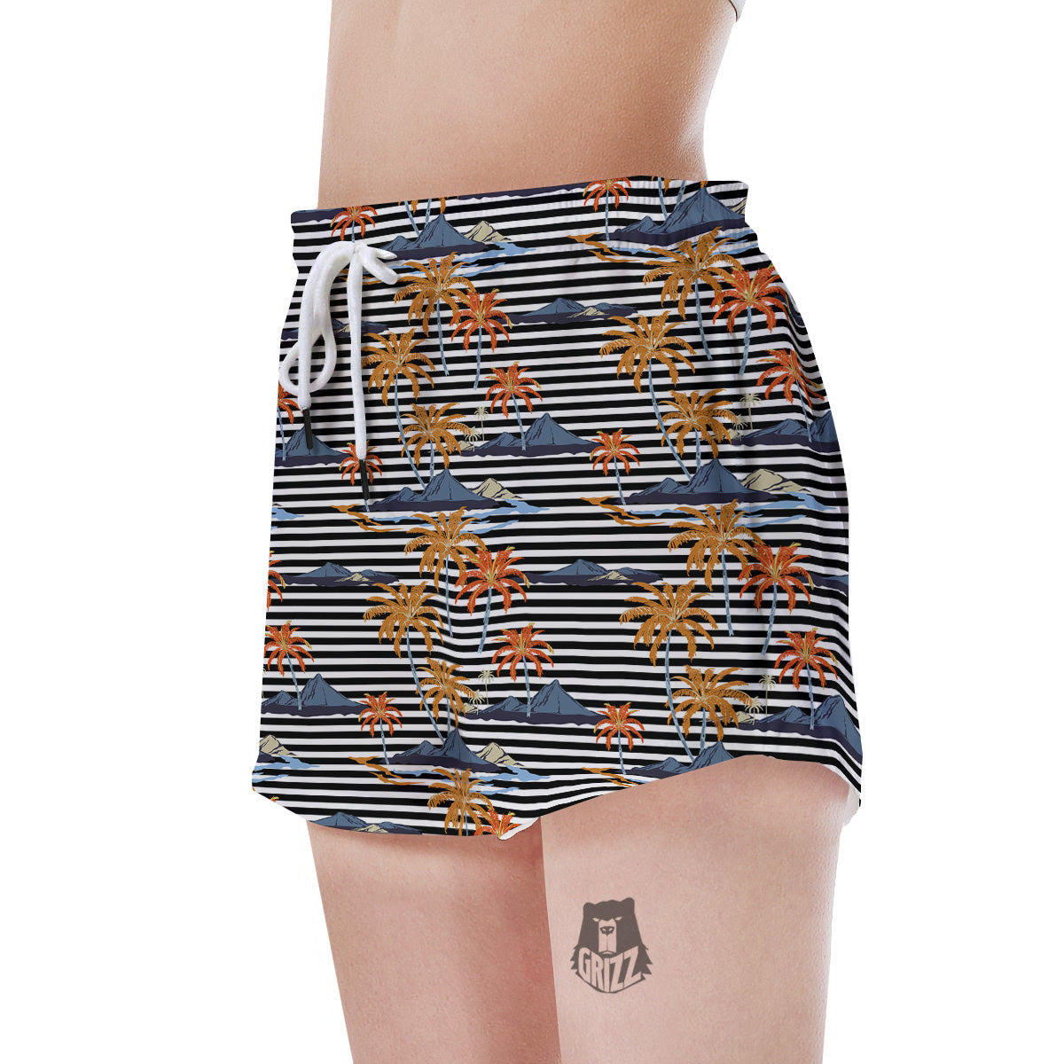 Tropical Island And Stripes Print Pattern Women's Shorts-grizzshop