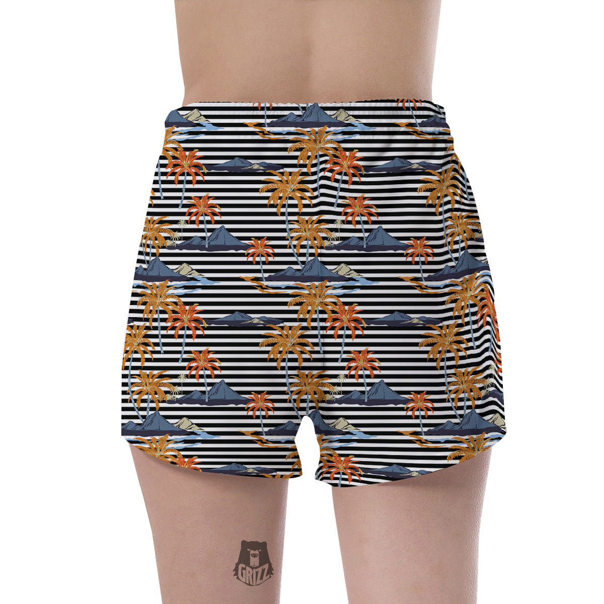 Tropical Island And Stripes Print Pattern Women's Shorts-grizzshop