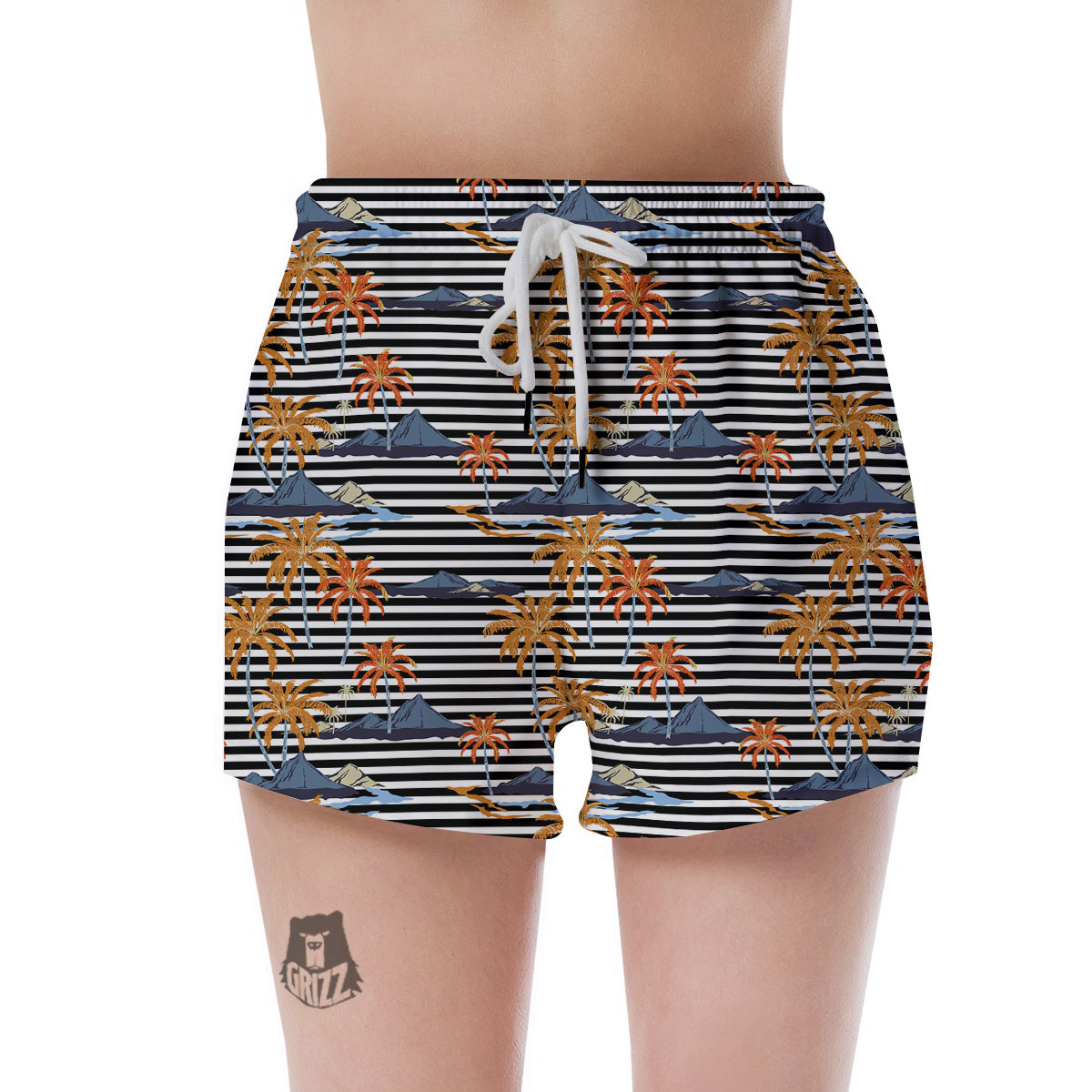 Tropical Island And Stripes Print Pattern Women's Shorts-grizzshop