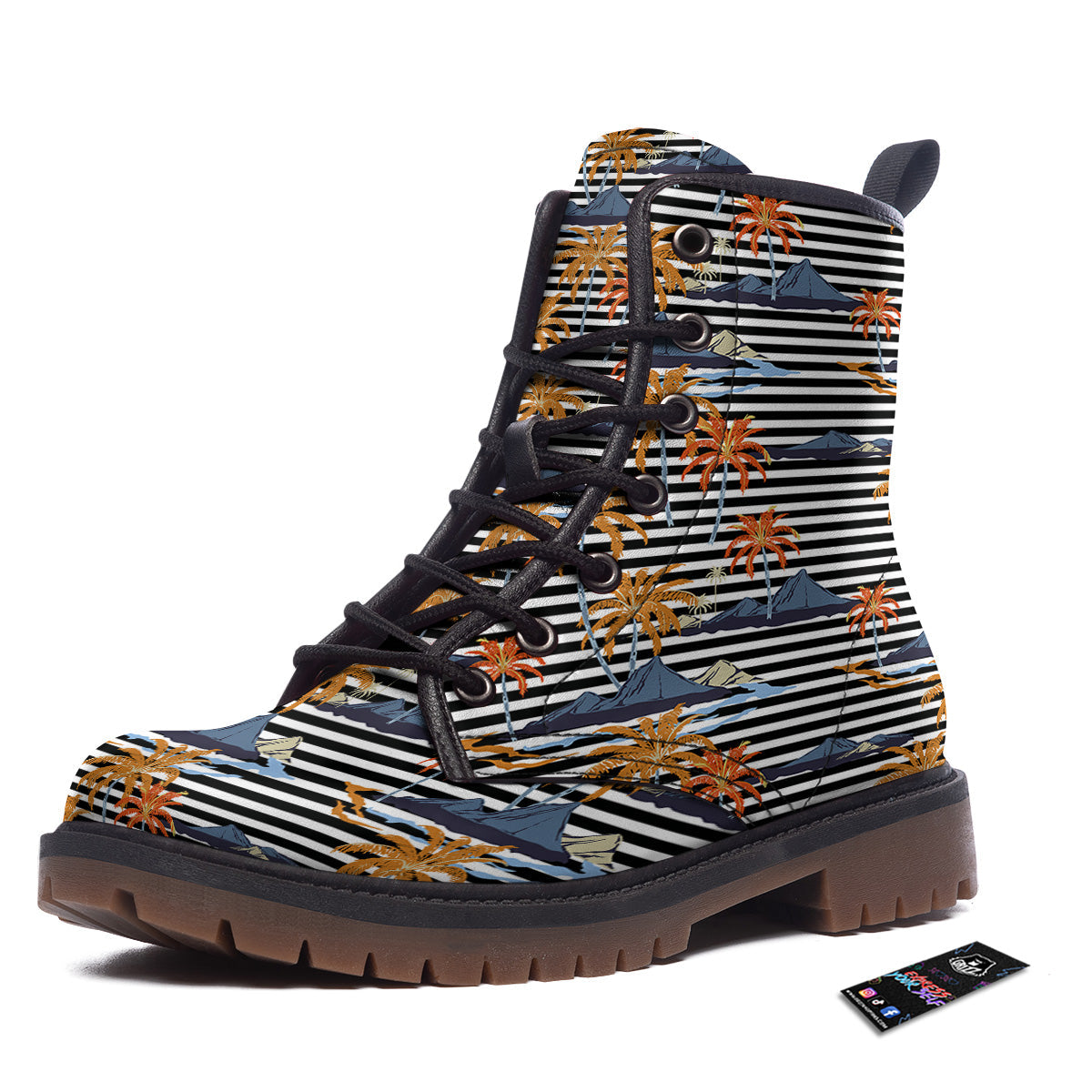 Tropical Island And Stripes Print Pattern Work Boots-grizzshop