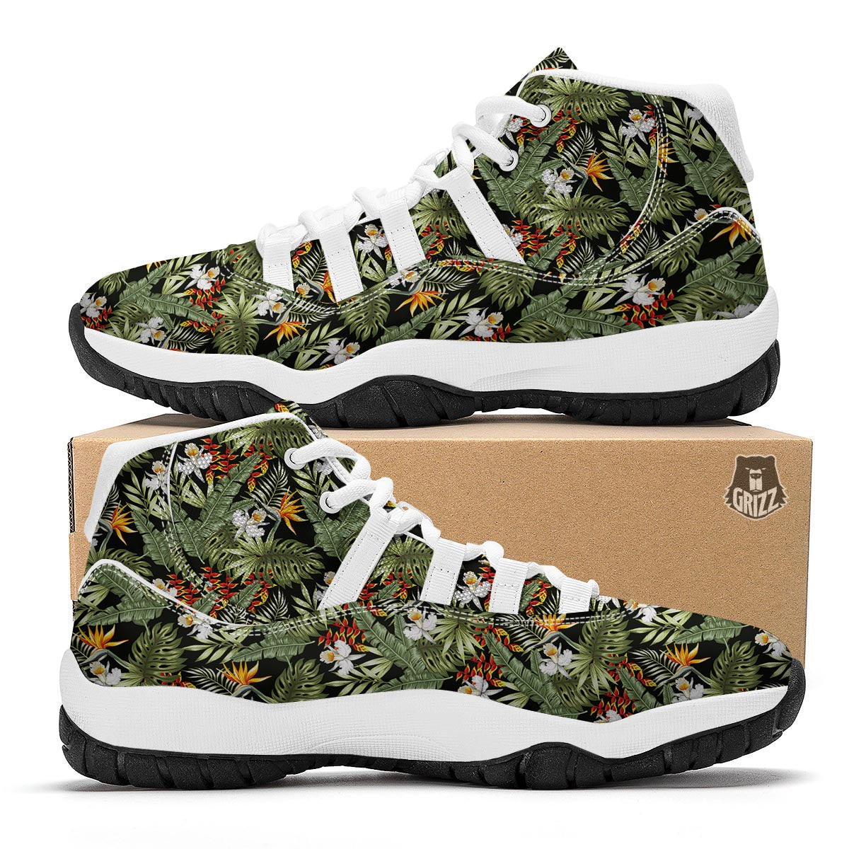 Tropical Jungle White Bball Shoes-grizzshop