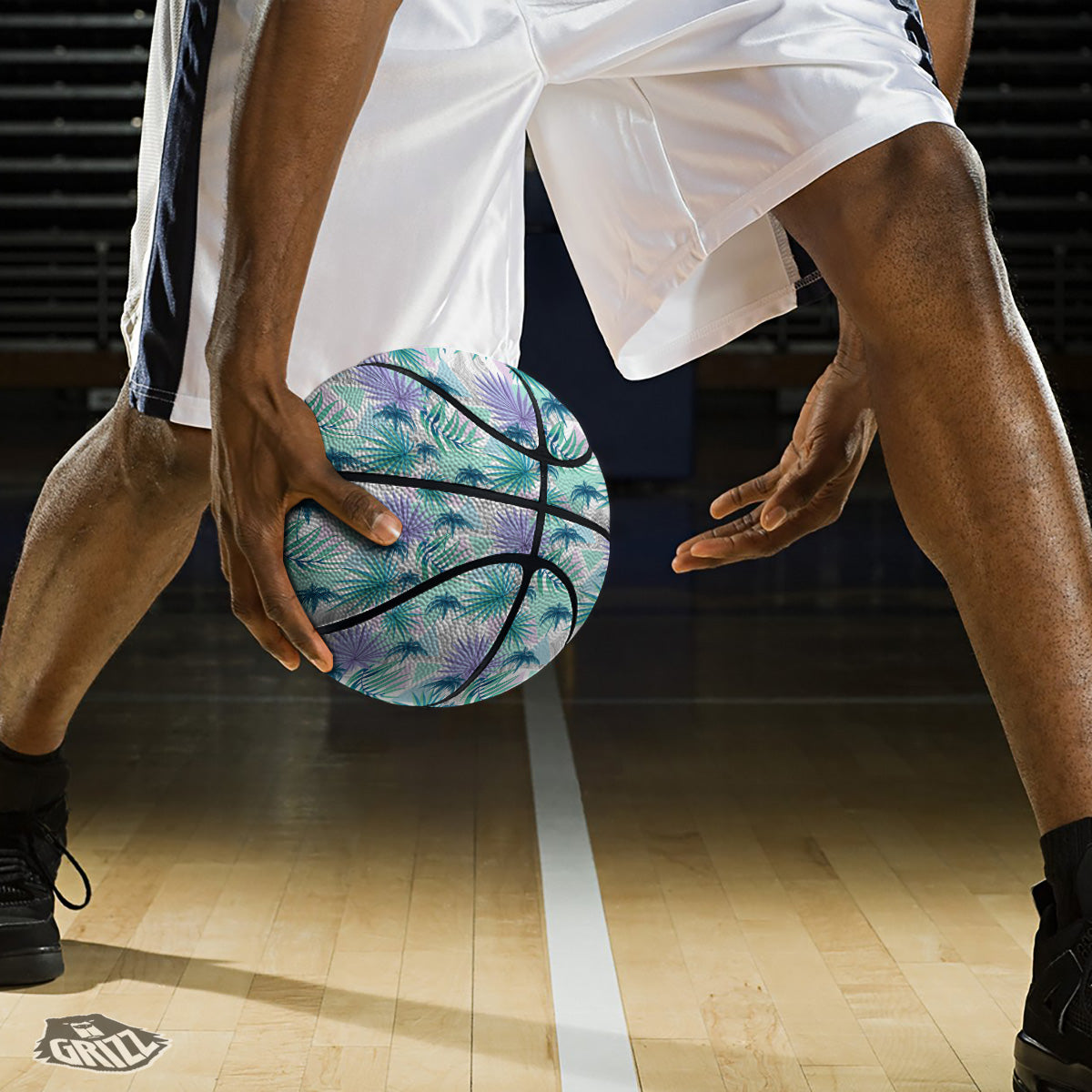 Tropical Leaf And Triangles Pastel Print Pattern Basketball-grizzshop