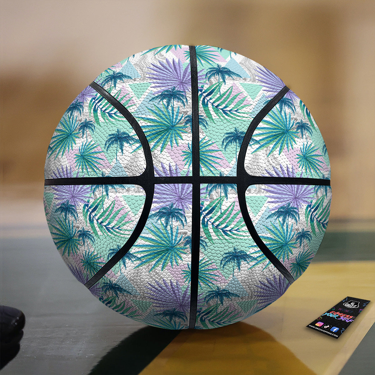 Tropical Leaf And Triangles Pastel Print Pattern Basketball-grizzshop