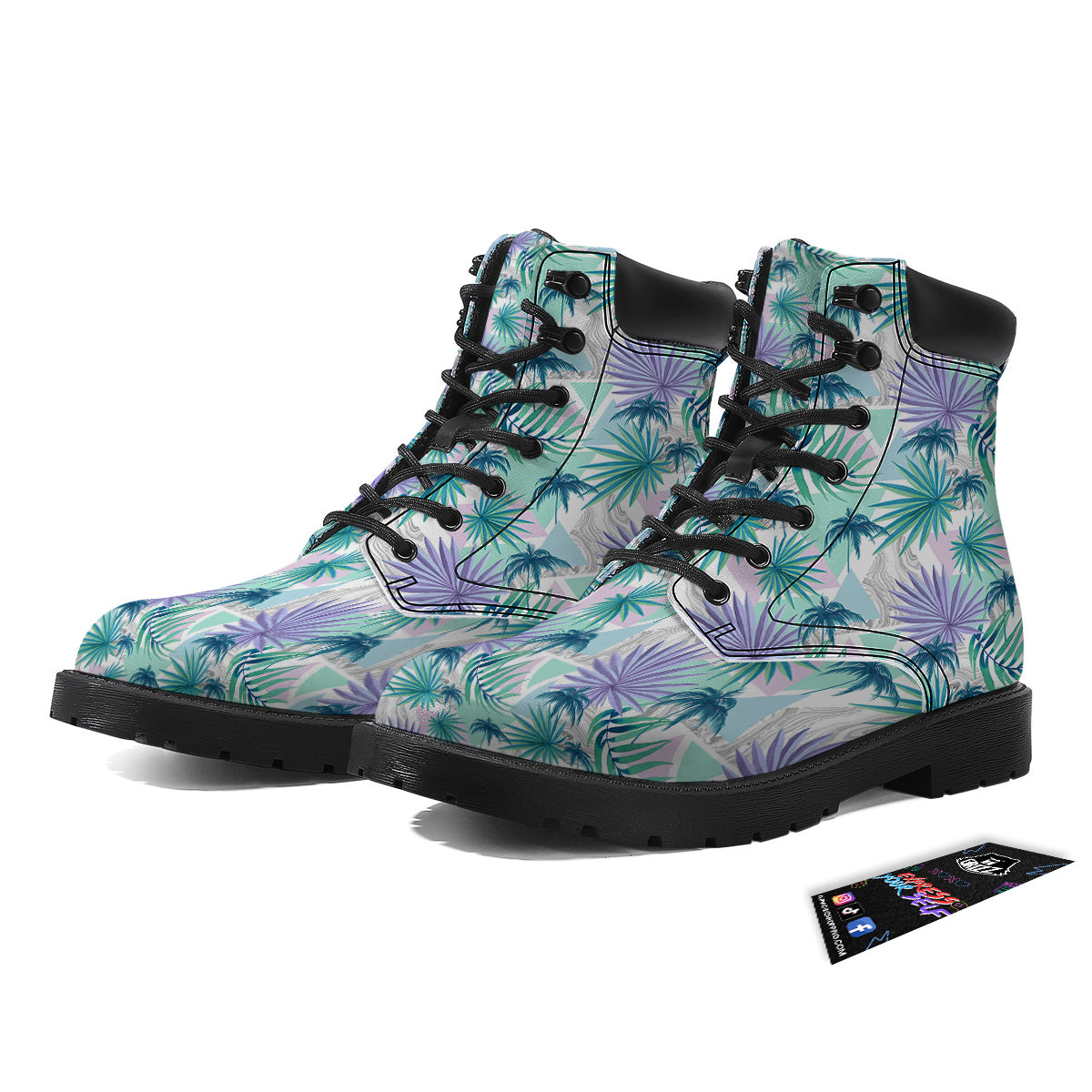 Tropical Leaf And Triangles Pastel Print Pattern Boots-grizzshop