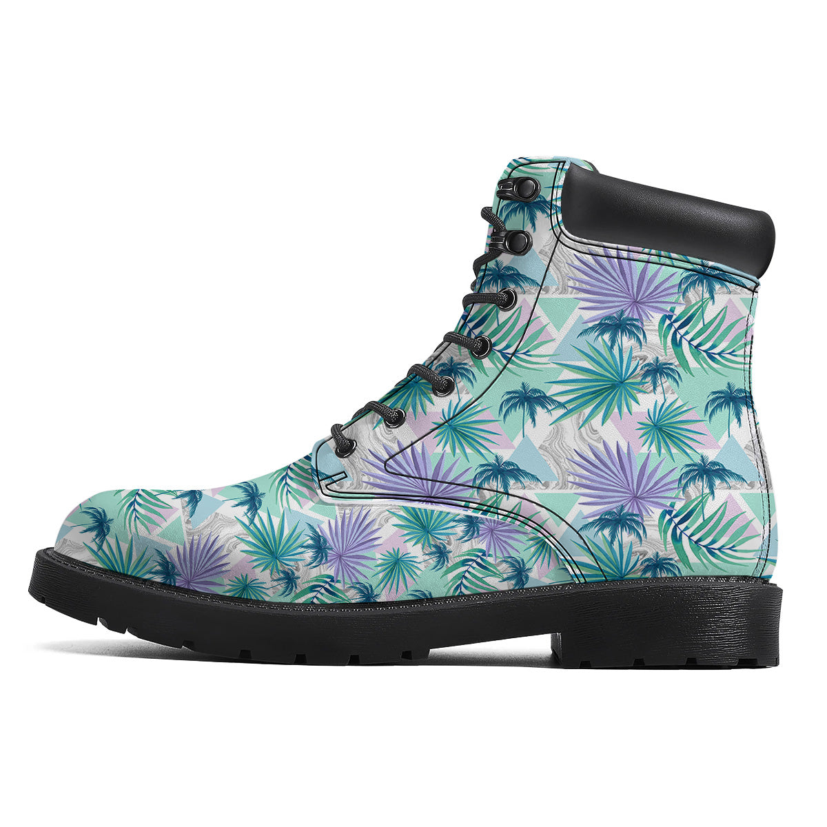 Tropical Leaf And Triangles Pastel Print Pattern Boots-grizzshop
