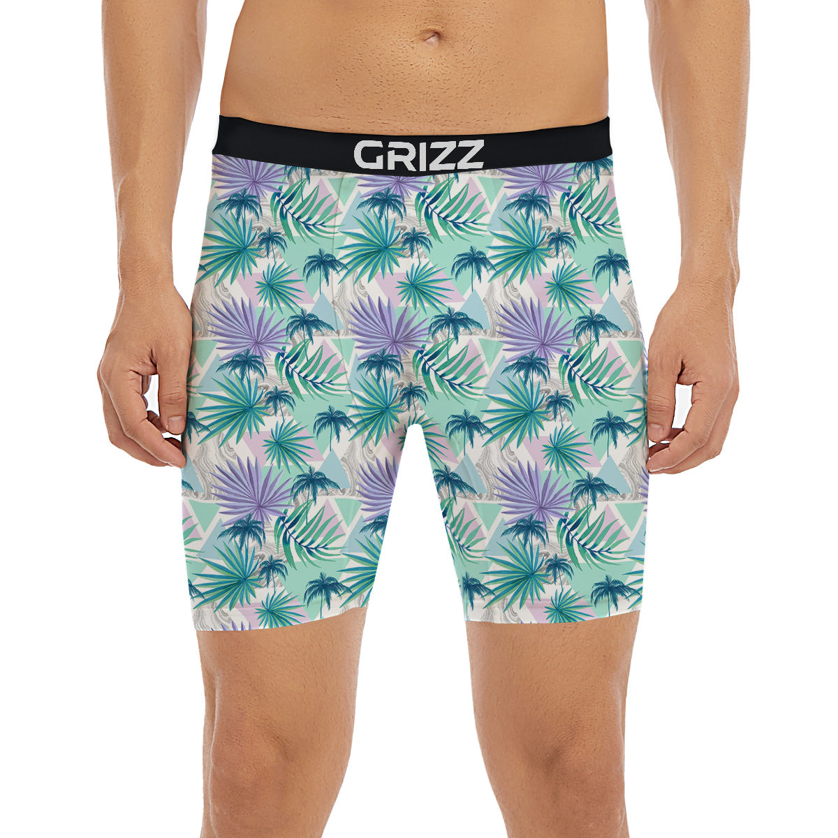 Tropical Leaf And Triangles Pastel Print Pattern Boxer Briefs-grizzshop