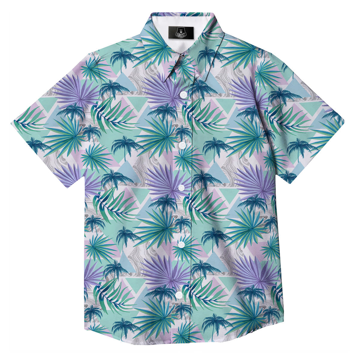 Tropical Leaf And Triangles Pastel Print Pattern Button Up Shirt-grizzshop