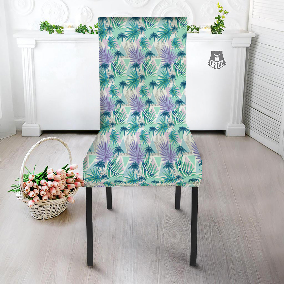 Tropical Leaf And Triangles Pastel Print Pattern Dining Chair Slipcover-grizzshop