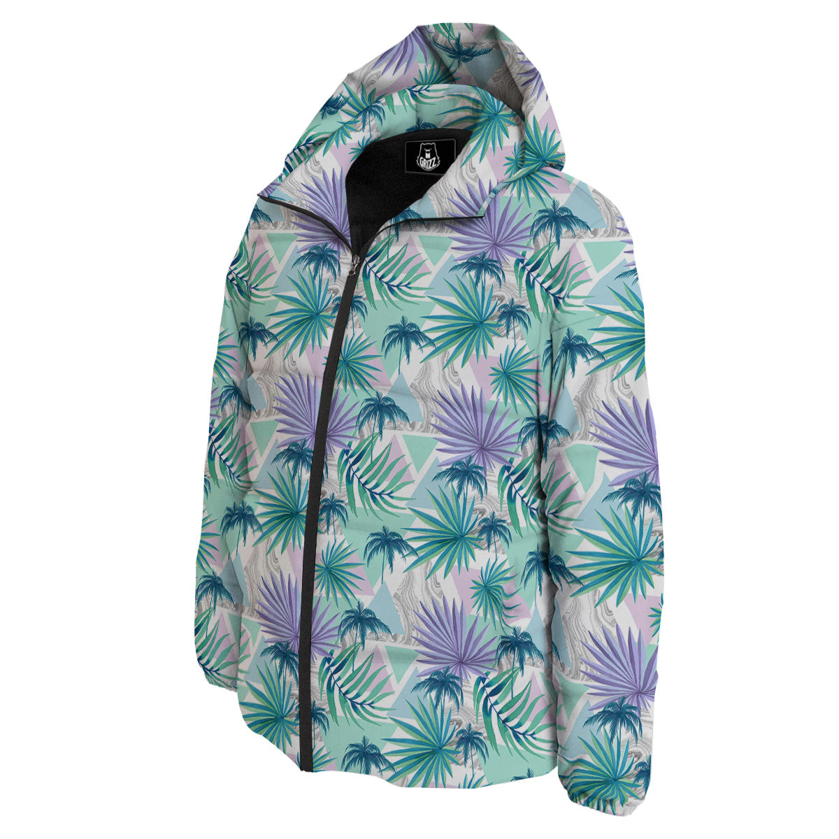 Tropical Leaf And Triangles Pastel Print Pattern Down Jacket-grizzshop