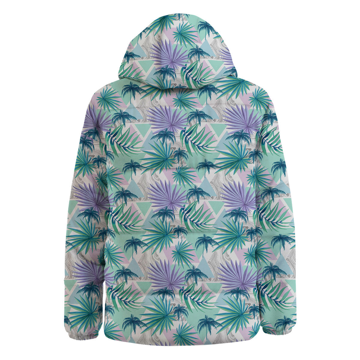 Tropical Leaf And Triangles Pastel Print Pattern Down Jacket-grizzshop